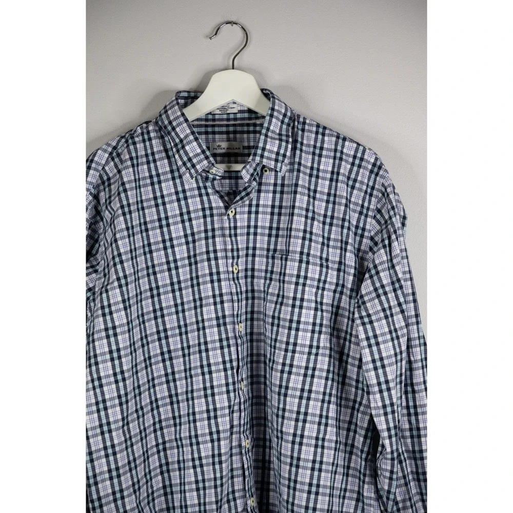 Peter Millar Button Down Mens XL Blue Plaid Excellent Stretch MF18W28NBL